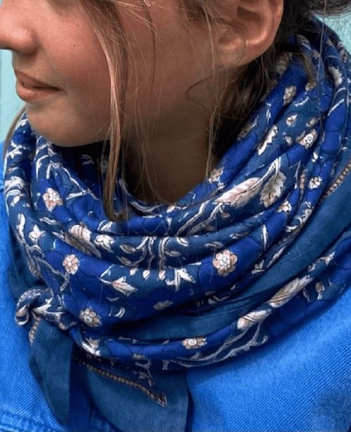 chezpaulette-bellemme-foulard-fleuri-coton-blockprint-cobalt-bleu-1